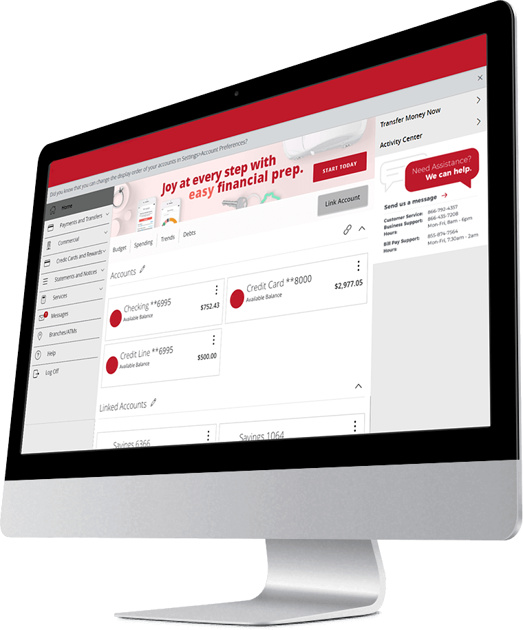 Desktop computer with Highridge Credit Union account