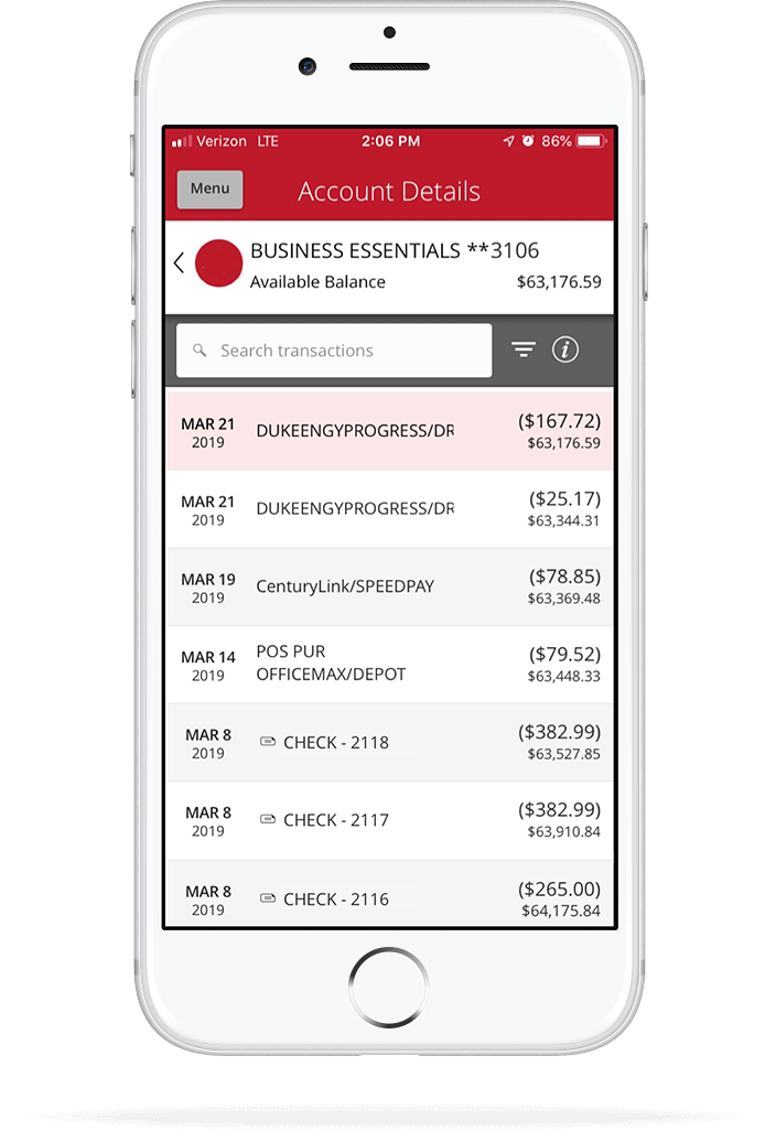 iPhone with Highridge Credit Union accounts page