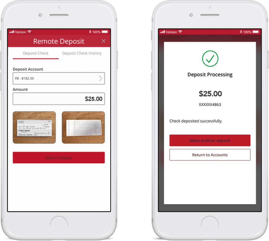 phone with Highridge Credit Union mobile check deposit app